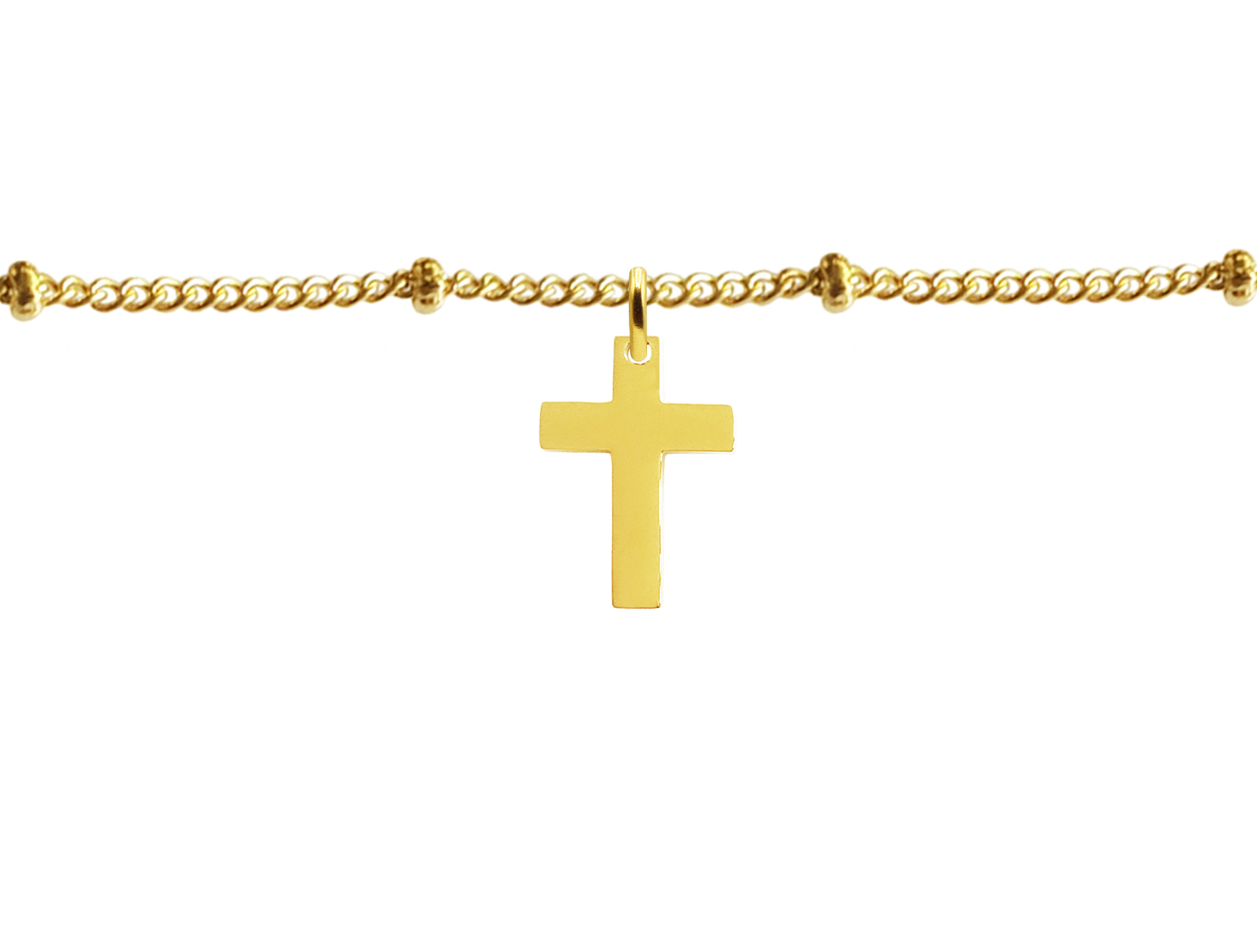 Bracelet maille boule alternée agrémenté d'une pampille croix en acier inoxydable doré