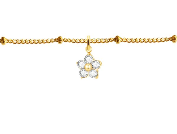 BRAIFLEUROZ-GOLD.jpg Bracelet maille boule alternée fleur oxydes de zirconium blancs en acier inoxydable doré