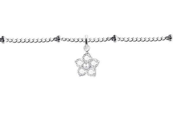BRAIFLEUROZ-RH.jpg Bracelet maille boule alternée fleur oxydes de zirconium blancs en acier inoxydable argenté