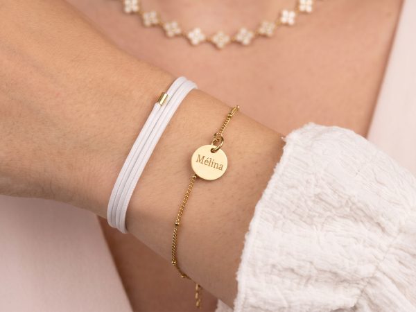Bracelet maille boule alternée petite médaille acier doré à personnaliser