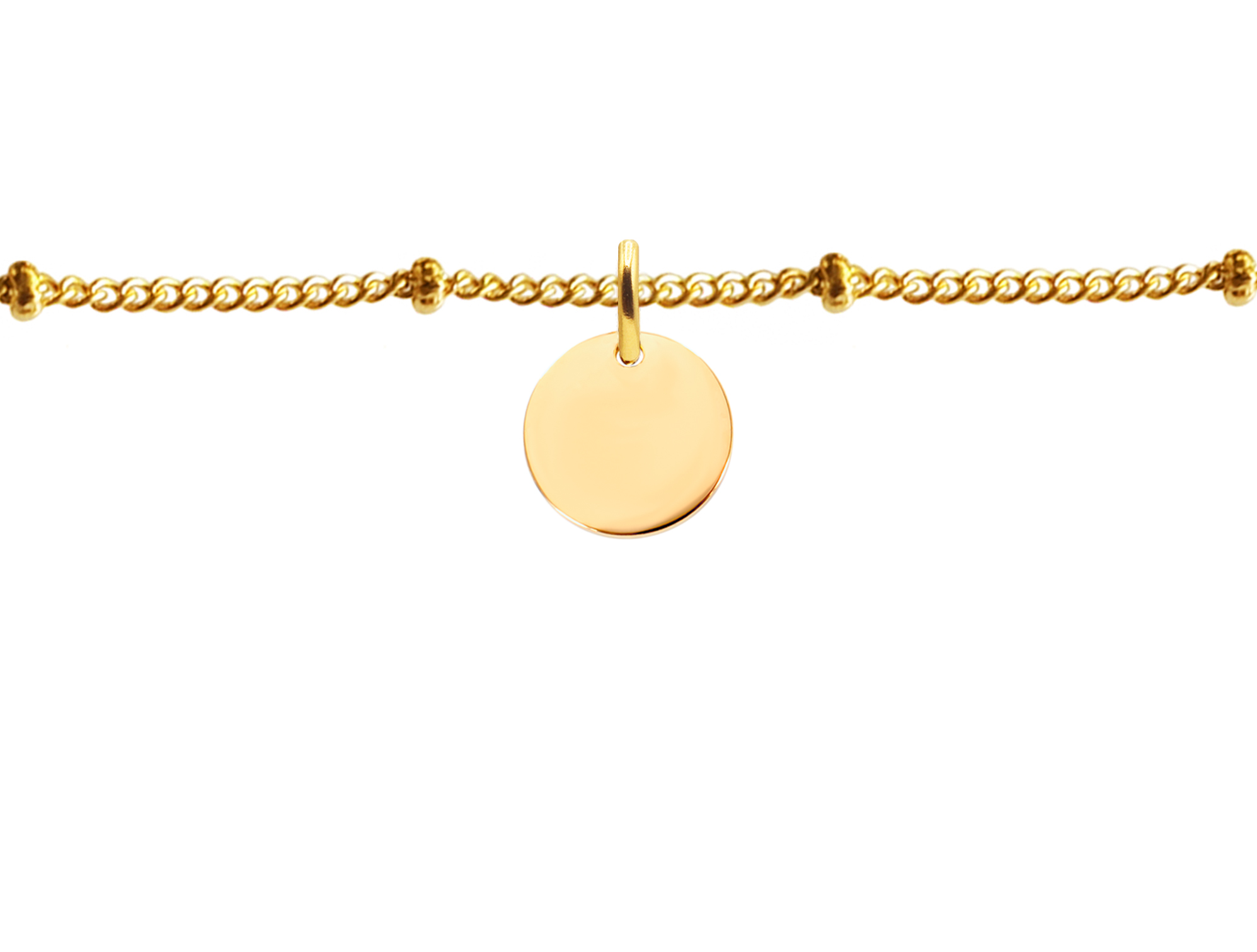 Bracelet maille boule alternée petite médaille acier doré à personnaliser