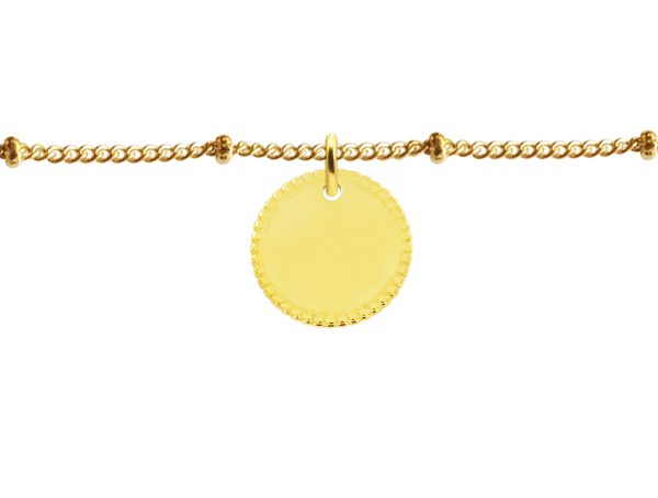 Bracelet maille boule alternée médaillon perlé (16mm) à personnaliser en acier inoxydable doré