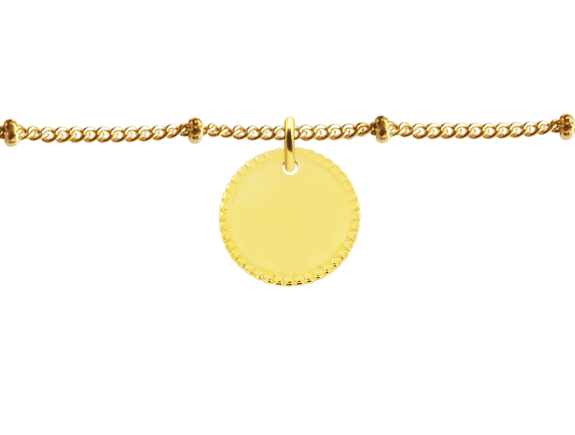 Chaîne de cheville maille boule alternée médaillon perlé (16mm) à personnaliser en acier inoxydable doré