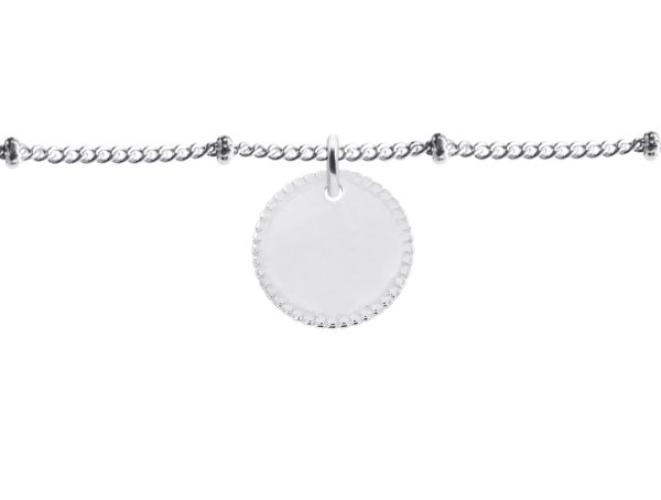 Bracelet maille boule alternée médaillon perlé (16mm) à personnaliser en acier inoxydable argenté
