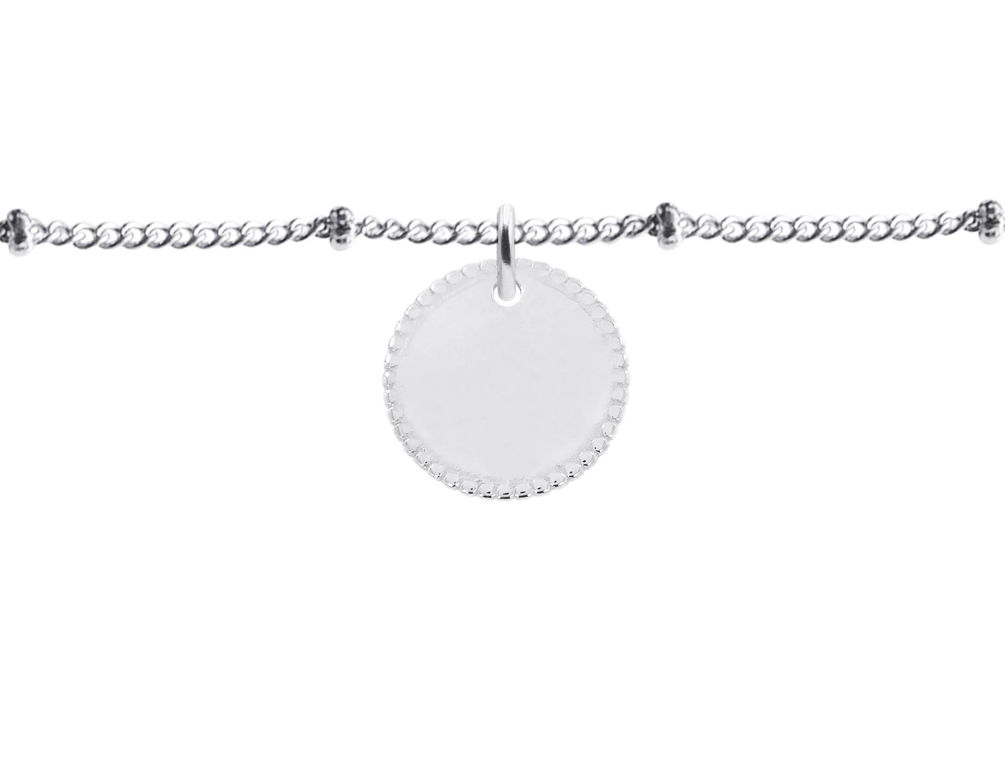 Bracelet maille boule alternée médaillon perlé (16mm) à personnaliser en acier inoxydable argenté
