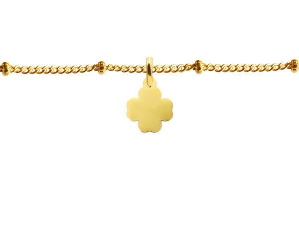 Bracelet maille boule alternée petit trèfle acier doré à personnaliser