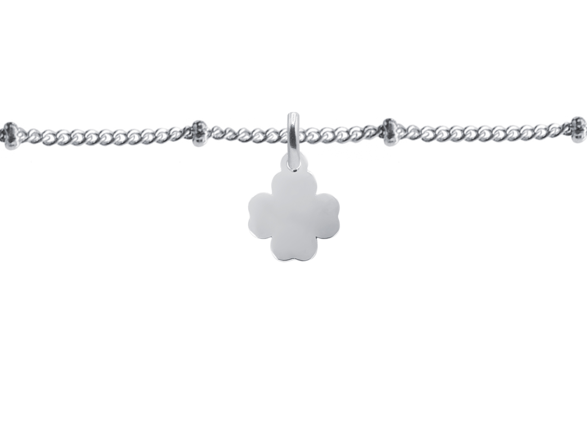 Bracelet maille boule alternée petit trèfle acier à personnaliser