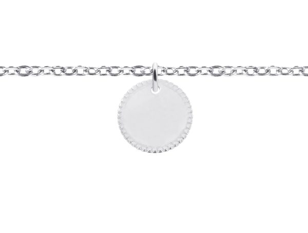 Bracelet chaînette médaillon perlé (16mm) à personnaliser en acier inoxydable argenté