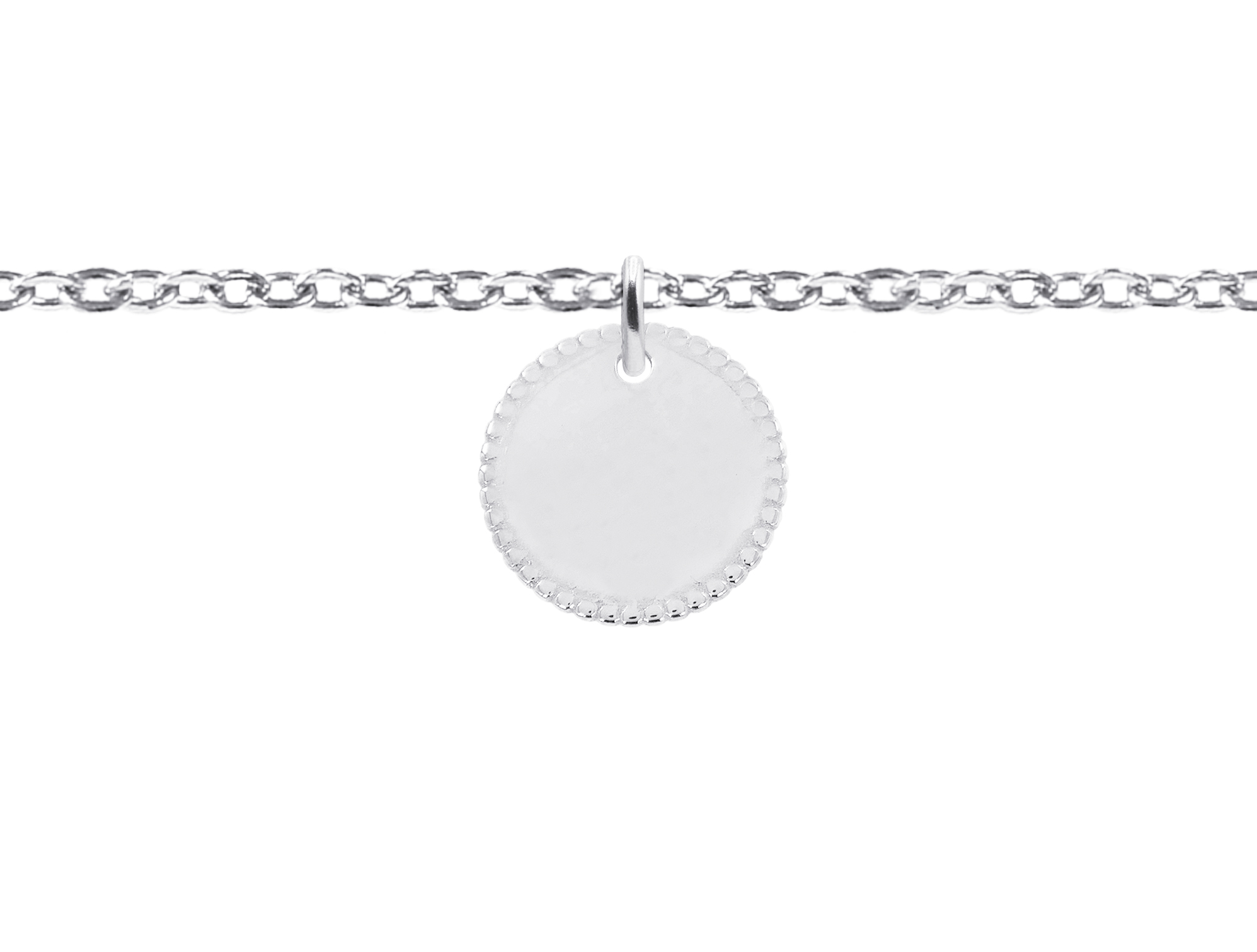 Bracelet chaînette médaillon perlé (16mm) à personnaliser en acier inoxydable argenté