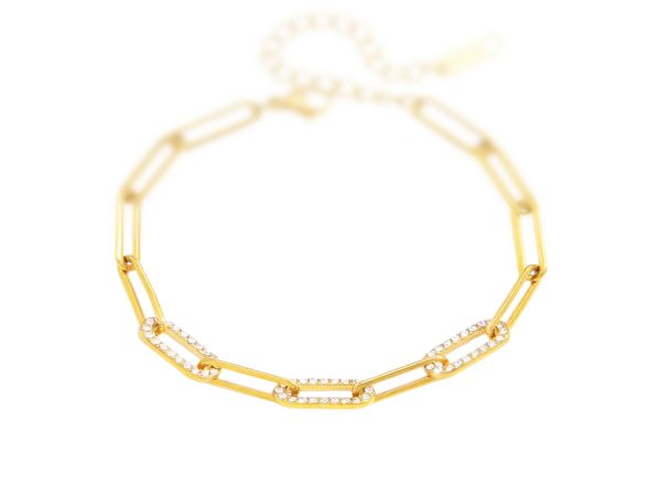 BRAMXLOZ-GOLD-1.jpg Bracelet maille trombone avec oxydes de zirconium blancs en acier inoxydable doré