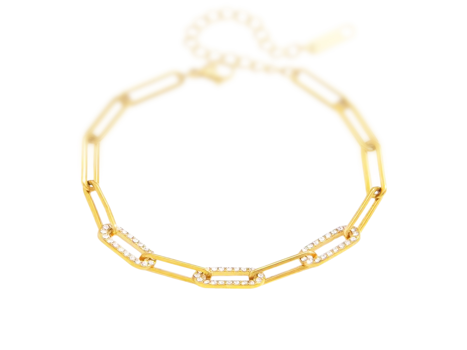 Bracelet maille trombone avec oxydes de zirconium blancs en acier inoxydable doré