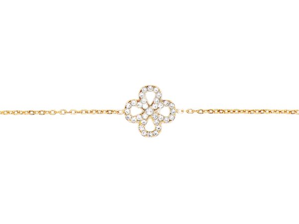 Bracelet trèfle oxydes de zirconium en acier inoxydable doré