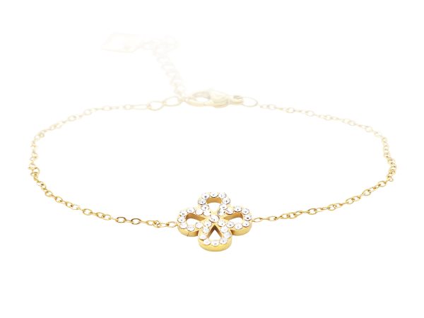 BRATRFL12OZ-GOLD2.jpg Bracelet trèfle oxydes de zirconium en acier inoxydable doré