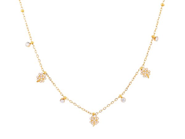 Collier chaînette breloques trèfle OZ blancs en acier inoxydable doré