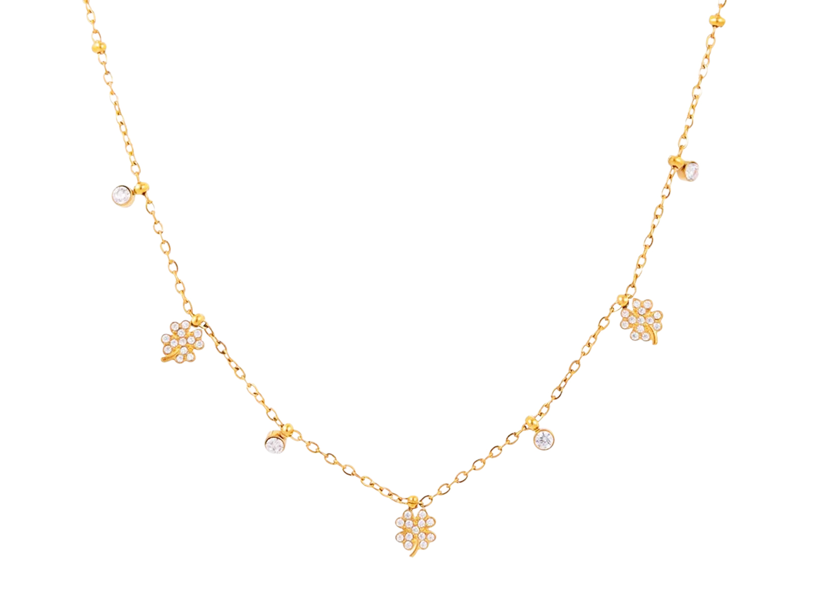 Collier chaînette breloques trèfle OZ blancs en acier inoxydable doré