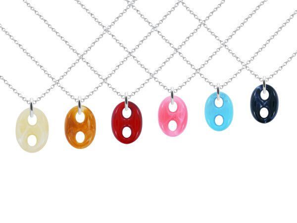 Collier chaîne maille forçat grain de café coloré en acier inoxydable argenté