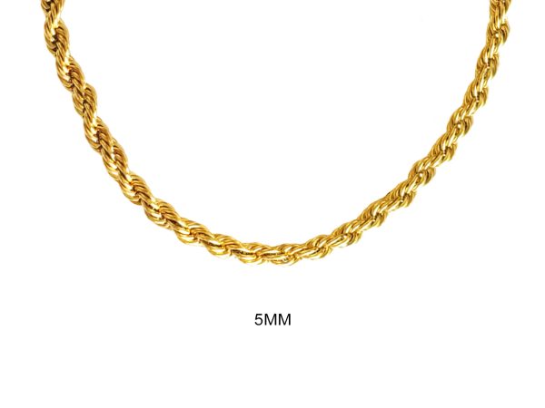 Collier maille corde en acier inoxydable doré | Largeur: 5mm