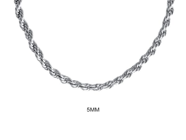 Collier maille corde en acier inoxydable argenté | Largeur: 5mm
