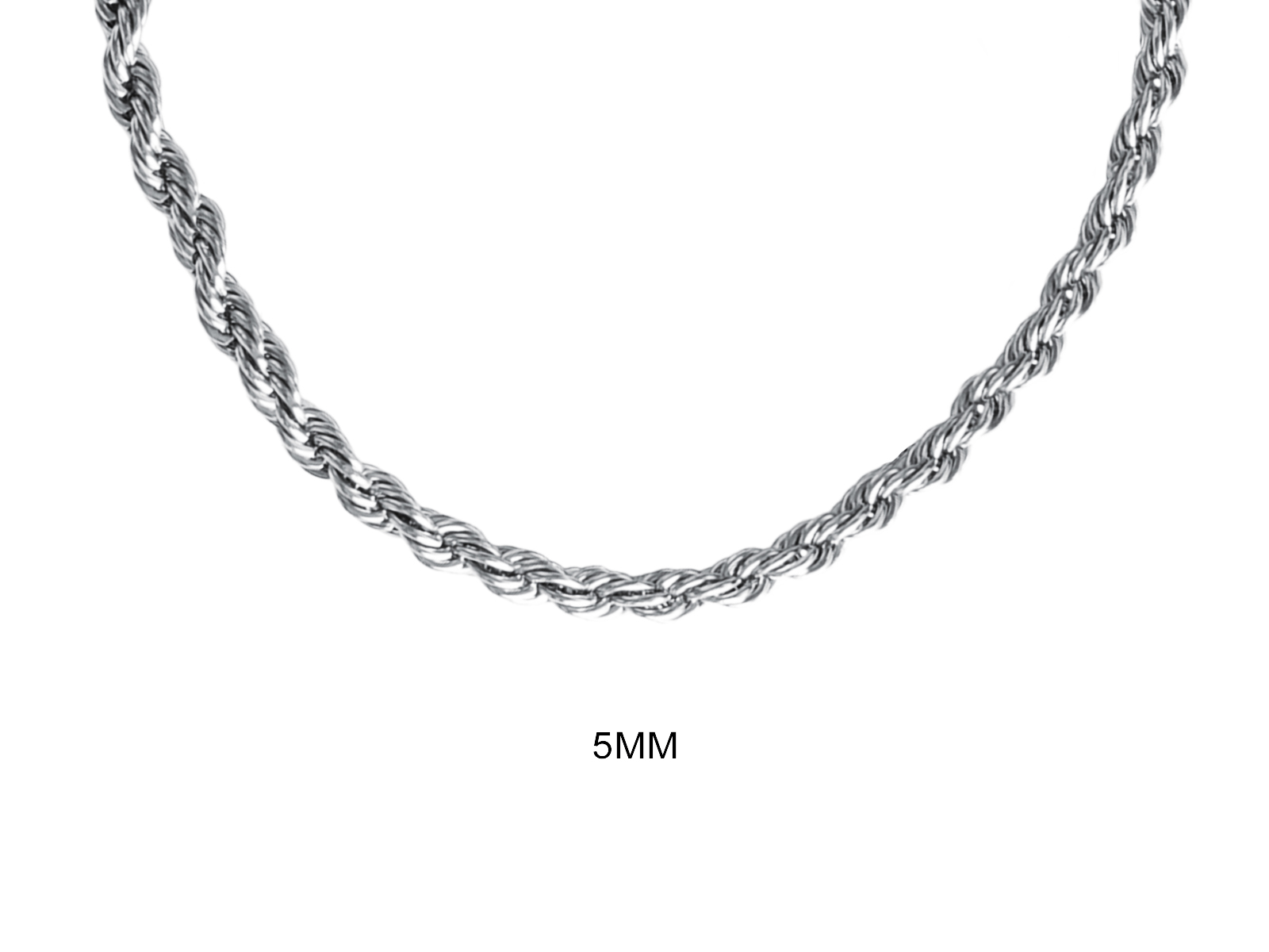 Collier maille corde en acier inoxydable argenté | Largeur: 5mm