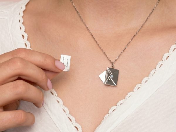 Collier chaîne maille boule alternée enveloppe "message secret" à personnaliser en acier inoxydable argenté