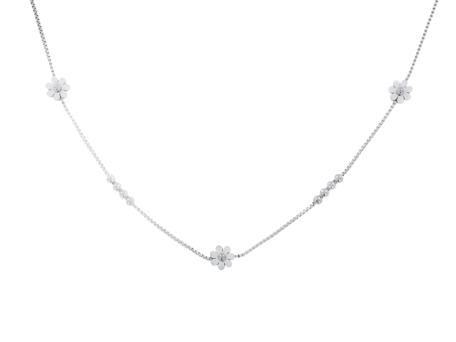 Collier fleurs en acier inoxydable argenté