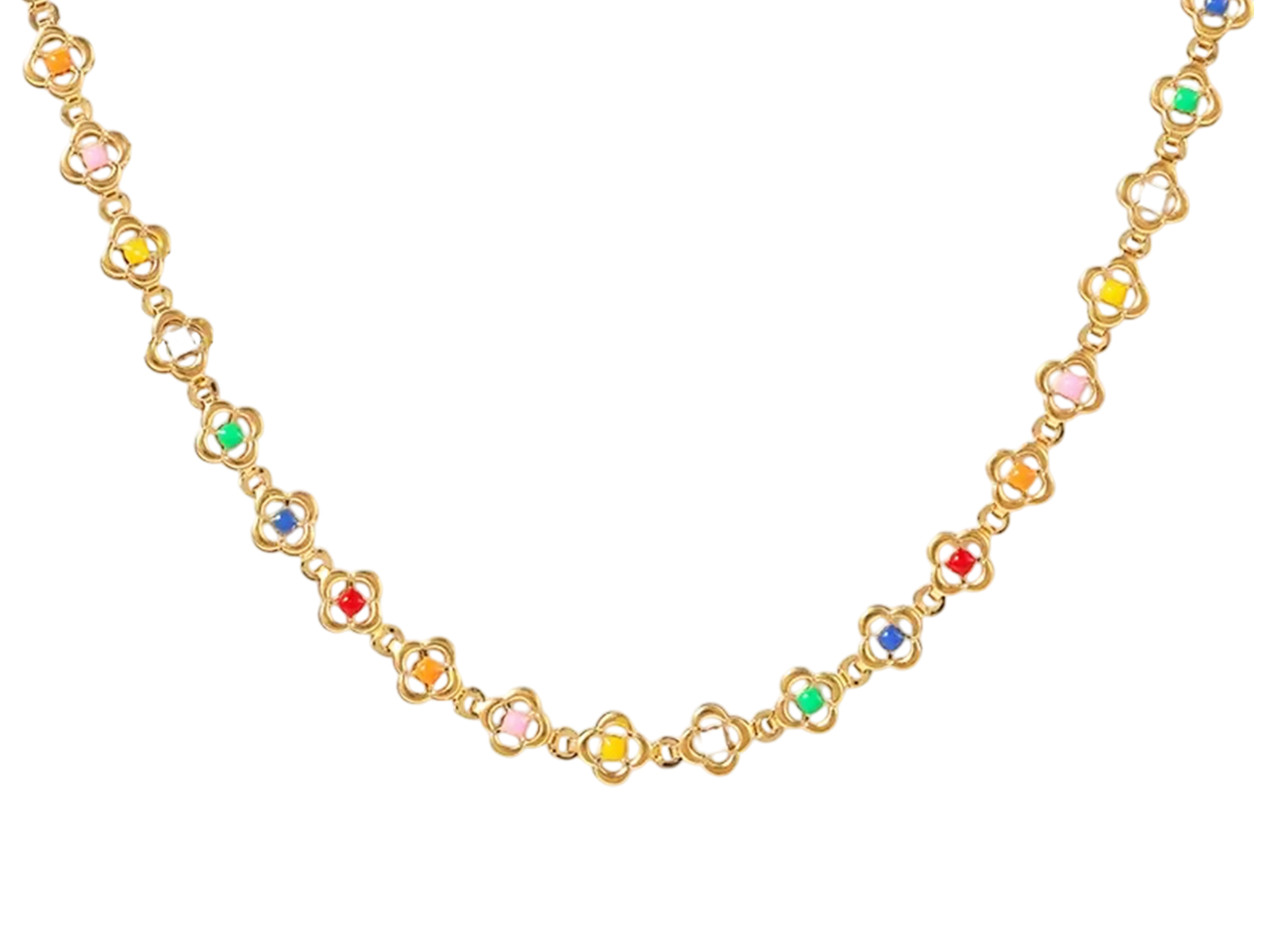 Collier fleurs colorées en acier inoxydable doré