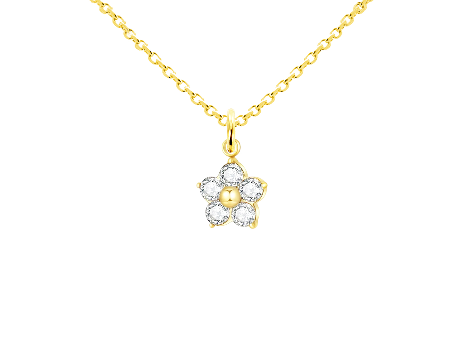 Collier chaîne maille forçat fleur oxydes de zirconium en acier inoxydable doré