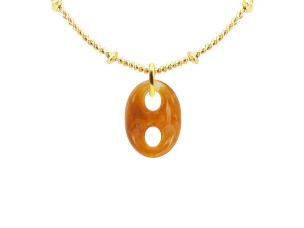 Collier chaîne maille boule alternée grain de café coloré en acier inoxydable doré