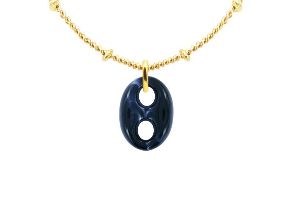Collier chaîne maille boule alternée grain de café coloré en acier inoxydable doré