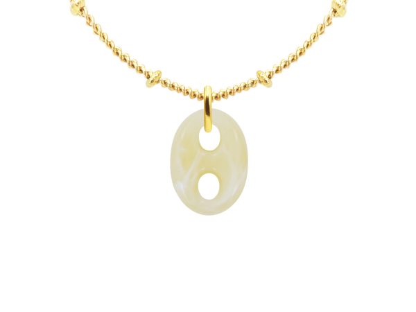 Collier chaîne maille boule alternée grain de café coloré en acier inoxydable doré