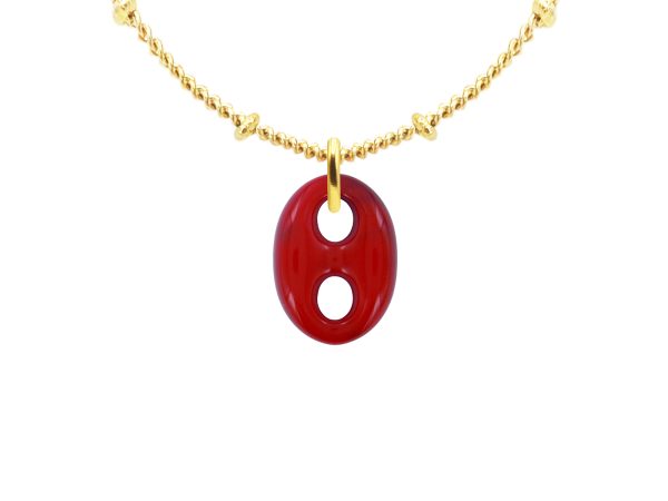 Collier chaîne maille boule alternée grain de café coloré en acier inoxydable doré
