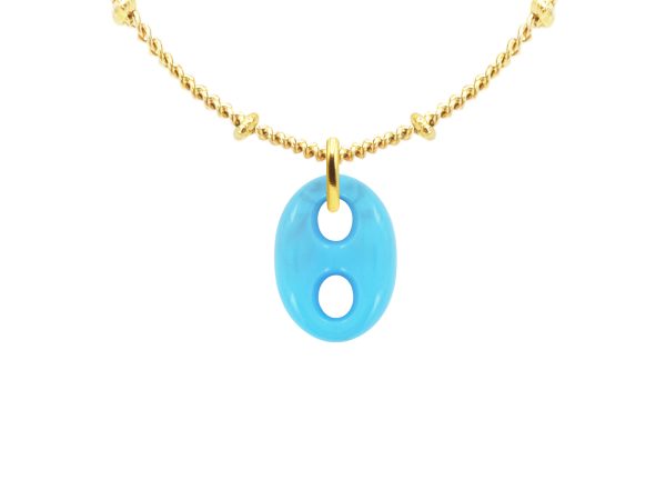 Collier chaîne maille boule alternée grain de café coloré en acier inoxydable doré