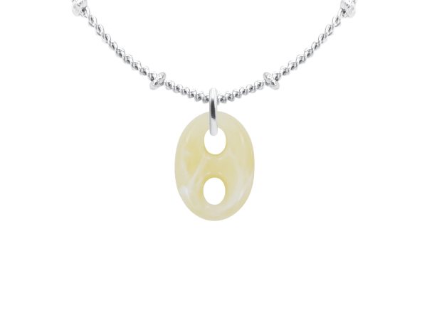 Collier chaîne maille boule alternée grain de café coloré en acier inoxydable argenté