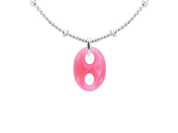 Collier chaîne maille boule alternée grain de café coloré en acier inoxydable argenté