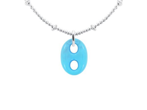 Collier chaîne maille boule alternée grain de café coloré en acier inoxydable argenté