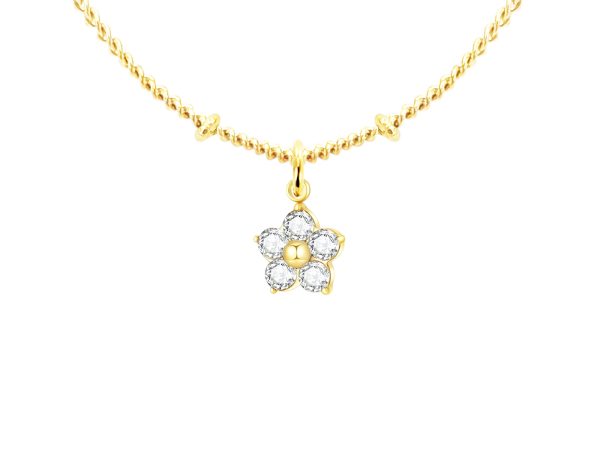 COLIFLEUROZ-GOLD-1.jpg Collier chaîne maille boule alternée fleur oxydes de zirconium en acier inoxydable doré