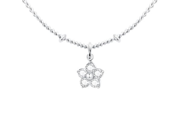 COLIFLEUROZ-RH-1.jpg Collier chaîne maille boule alternée fleur oxydes de zirconium en acier inoxydable argenté
