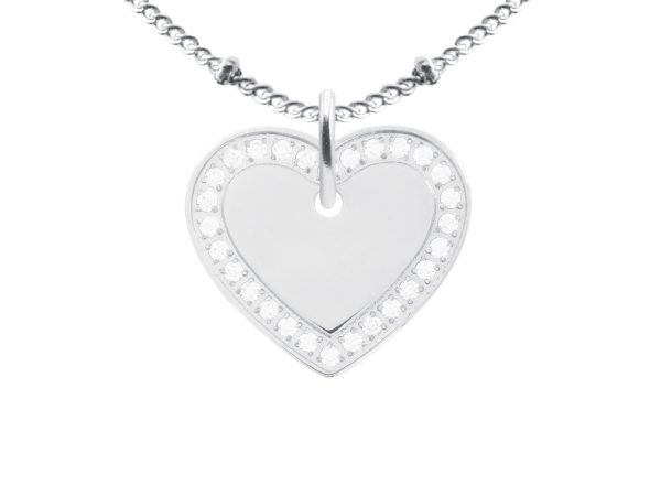 Collier chaîne maille boule alternée pendentif cœur (20mm) oxydes de zirconium à personnaliser en acier inoxydable argenté
