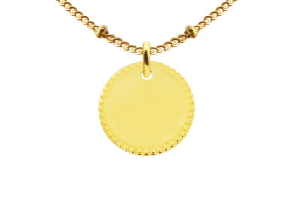 Collier chaîne maille boule alternée médaillon perlé (16mm) à personnaliser en acier inoxydable doré
