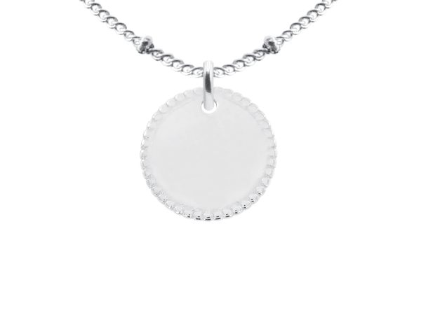 Collier chaîne maille boule alternée médaillon perlé (16mm) à personnaliser en acier inoxydable argenté