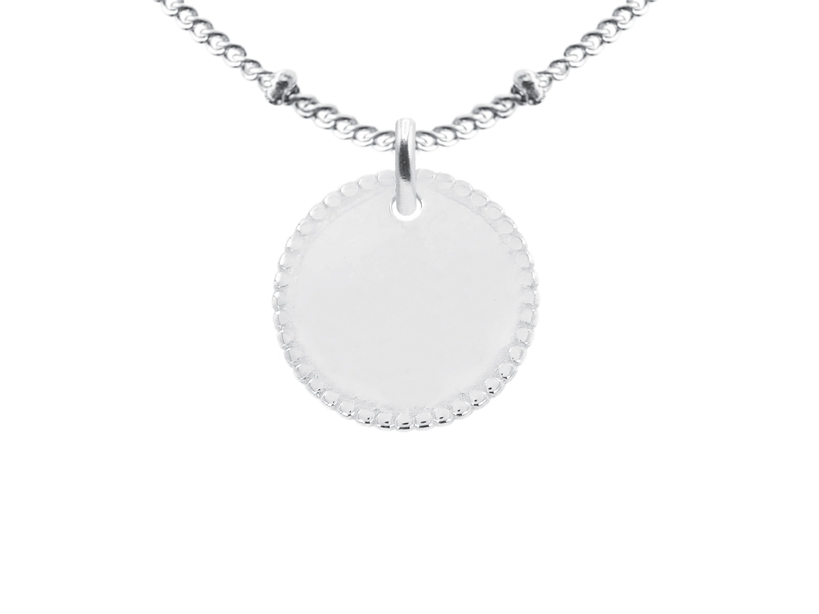 Collier chaîne maille boule alternée médaillon perlé (16mm) à personnaliser en acier inoxydable argenté