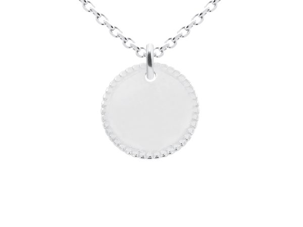Collier chaîne maille forçat médaillon perlé (16mm) à personnaliser en acier inoxydable argenté