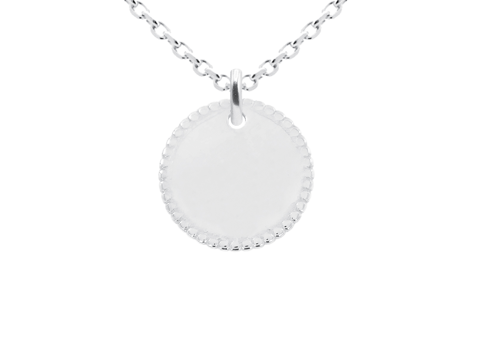 Collier chaîne maille forçat médaillon perlé (16mm) à personnaliser en acier inoxydable argenté