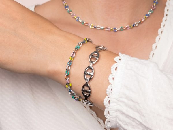 Jonc articulé maille marine en acier inoxydable argenté