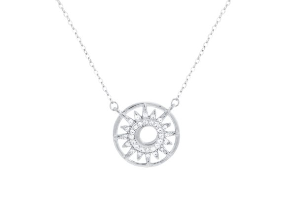 Collier soleil scintillant en acier inoxydable argenté