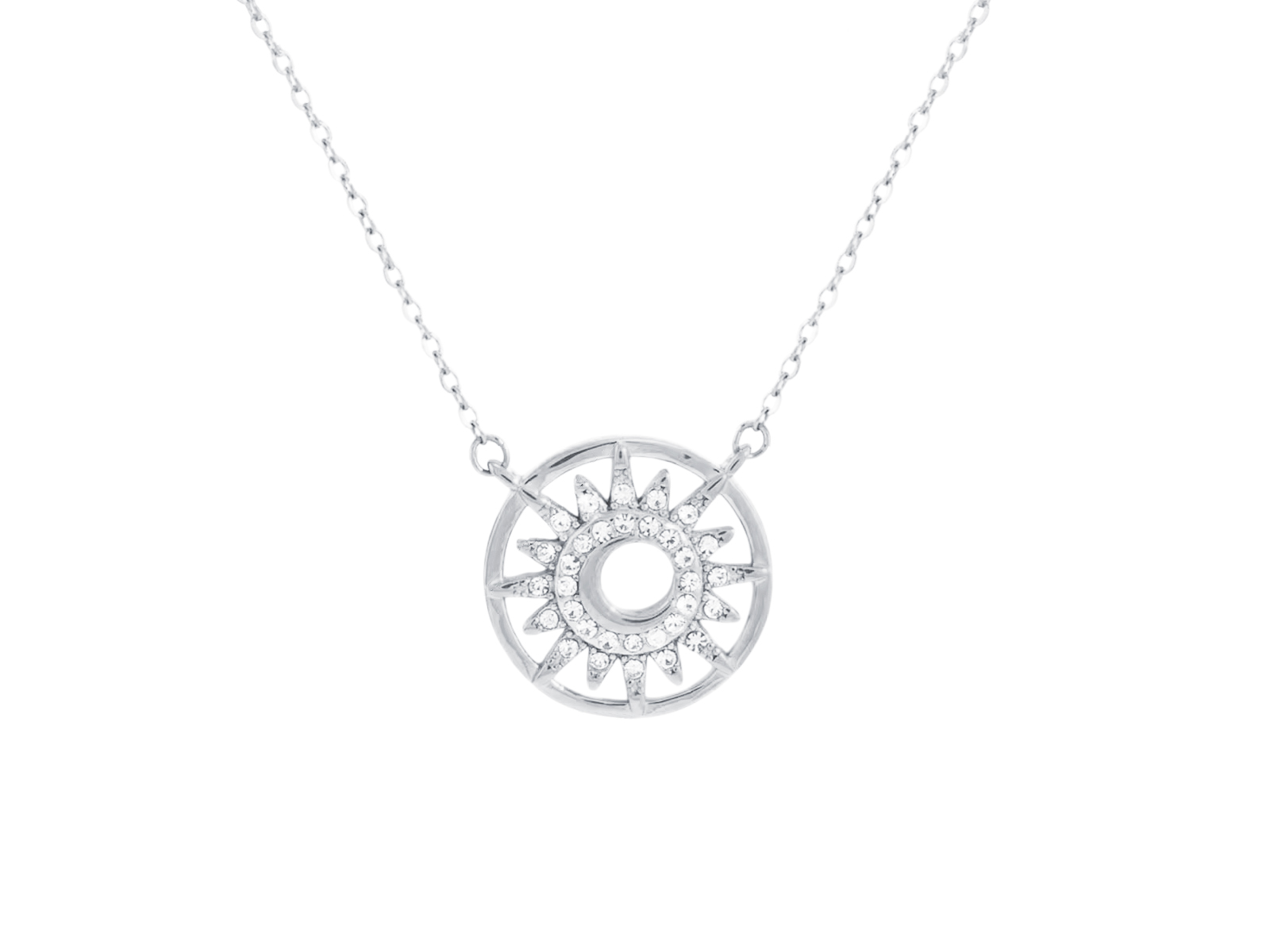 Collier soleil scintillant en acier inoxydable argenté