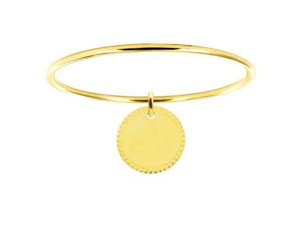 Jonc enfant médaillon perlé (16mm) à personnaliser en acier inoxydable doré