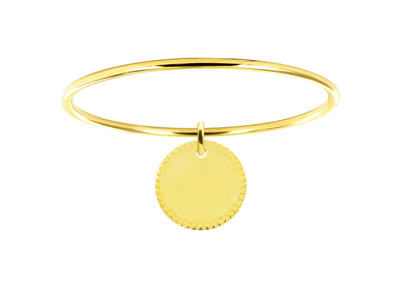Jonc enfant médaillon perlé (16mm) à personnaliser en acier inoxydable doré