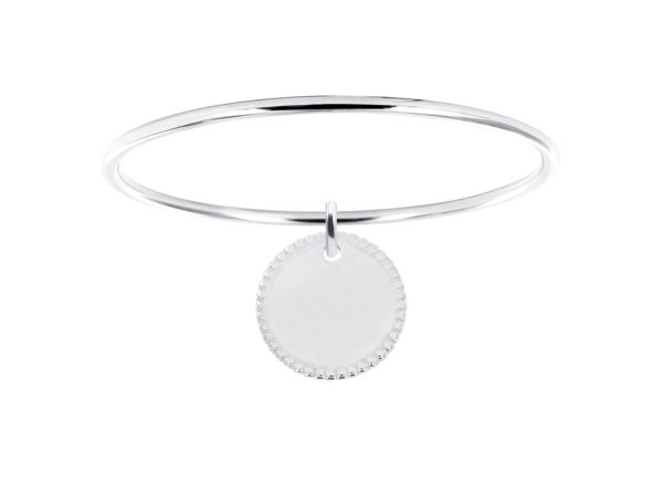 Jonc enfant médaillon perlé (16mm) à personnaliser en acier inoxydable argenté