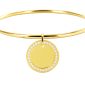 Jonc rigide médaille ronde (20mm) oxydes de zirconium à personnaliser en acier inoxydable doré